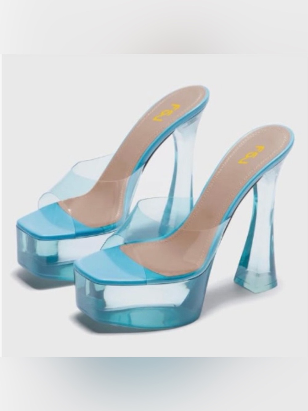 FSJ Blue Clear Platform Slide Heels